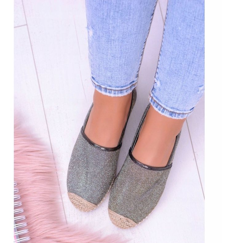 Lu Boo Glitter Espadrilles Slip On Miravet för kvinnor beige gyllene 2