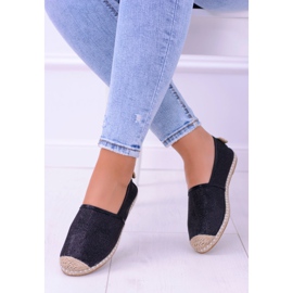 Lu Boo Black Glitter Espadrilles Slip On Miravet för kvinnor svart 1