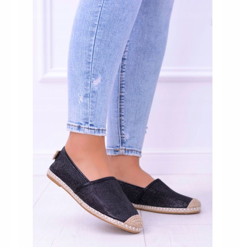 Lu Boo Black Glitter Espadrilles Slip On Miravet för kvinnor svart 2