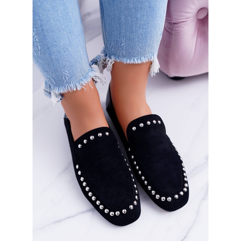 Lu Boo Black Lords Ballerinas för kvinnor med Planta -strass svart 2