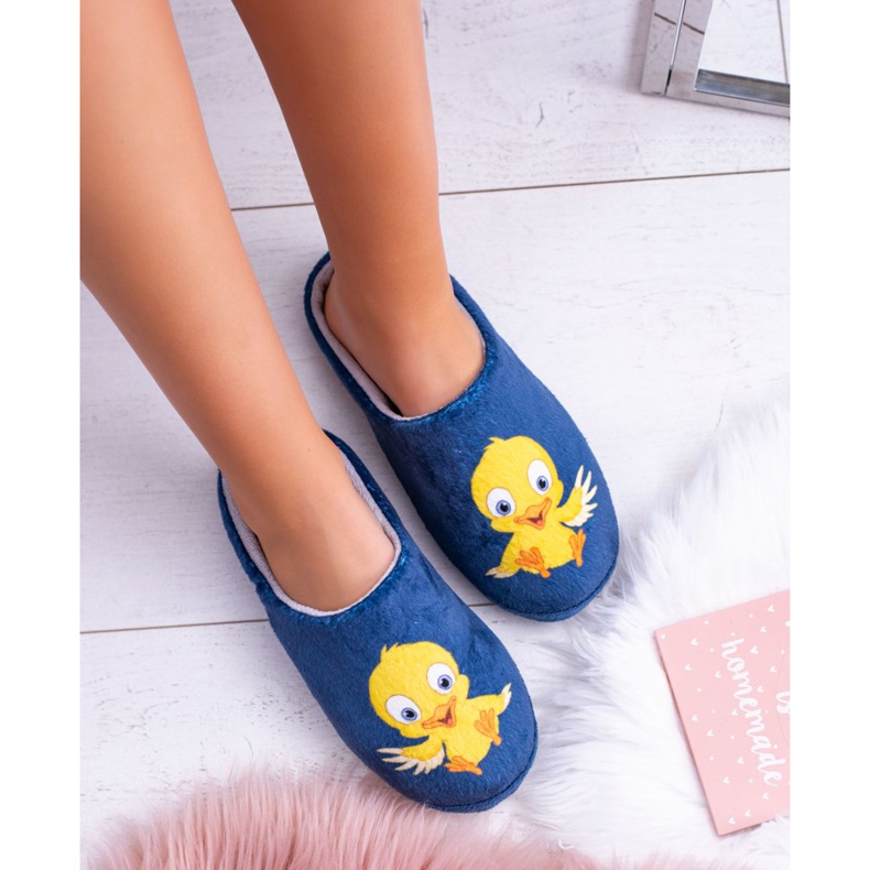 Dreex Inhemska varma tofflor Tofflor Tofflor med en fågel marinblå 1