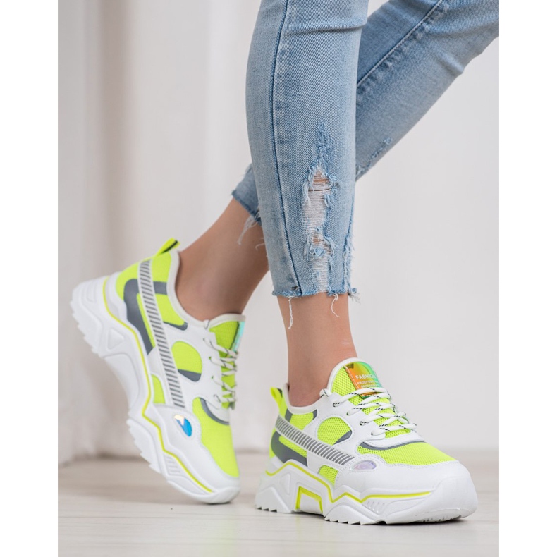 SHELOVET Neon sneakers vit gul 1