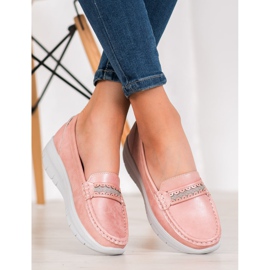 SHELOVET Bekväma loafers på plattformen rosa 2