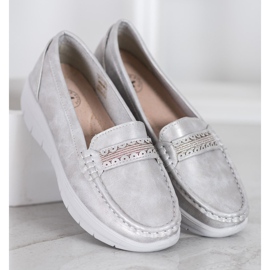 SHELOVET Bekväma loafers på plattformen grå 1