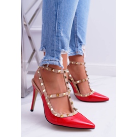 PV1 Kvinnors Vices höga klackar, lackerade, röda, med Valenti -jets brun gul 1