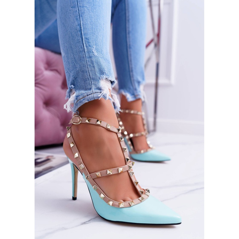 Kvinnors VICES -stiletter, lackerade, blå, med Valenti -jetstrålar 1