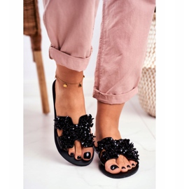 LU BOO Tofflor för kvinnor med svalning Cubic Zirconia svart 2