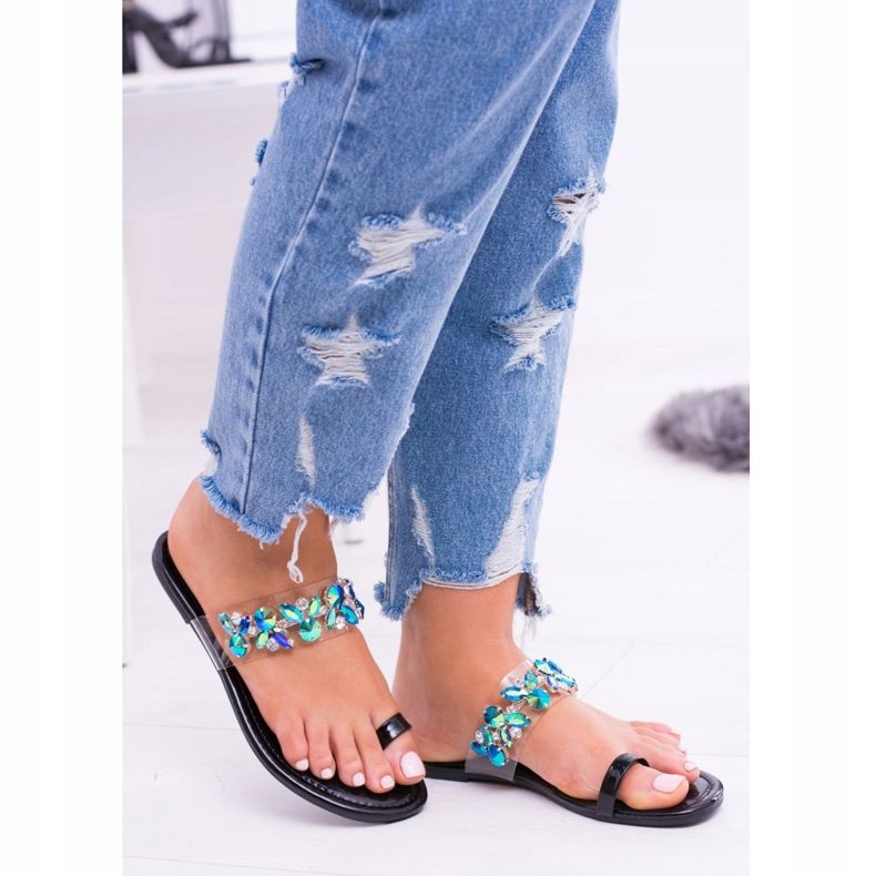 Lu Boo Eleganta svarta paljetter Tanut tofflor 2