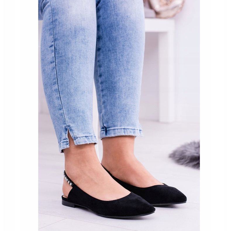 Lu Boo Black Mocka Ballerinas i Szpitz Rhinestones Macron svart 1