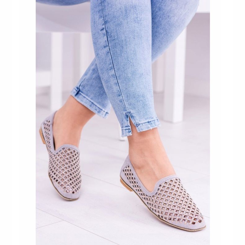 Lu Boo Gray Openwork Ballerinas Lordsy Studs Carmar grå 1
