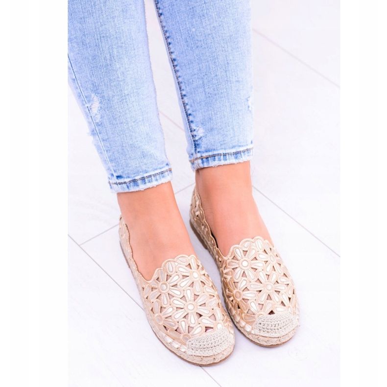 Lu Boo Ballerinor för kvinnor Golden Espadrilles Macarena Flowers gyllene 2