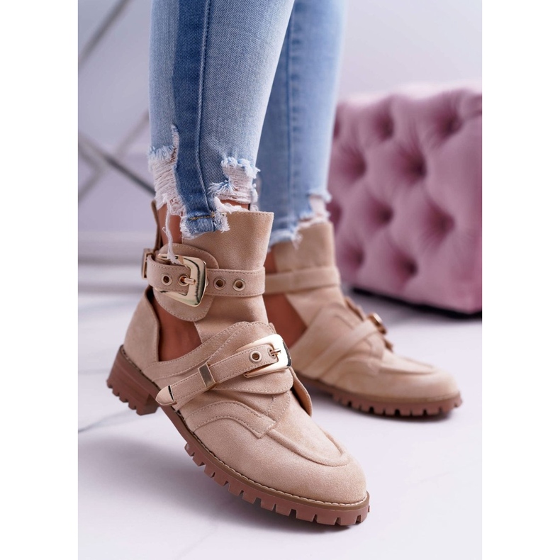 Lu Boo Beige Mocka Cut Out Ankle Boots Rock Girl 1