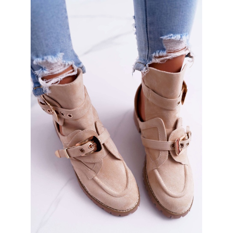 Lu Boo Beige Mocka Cut Out Ankle Boots Rock Girl 2