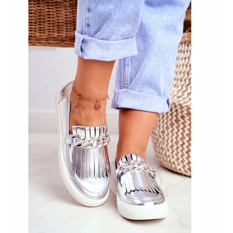 Dam Sneakers Slip On Lu Boo Speglade Loafers Med Nefrette Fransar grå 2
