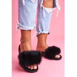 Dam tofflor med naturlig päls svart Naturis 1
