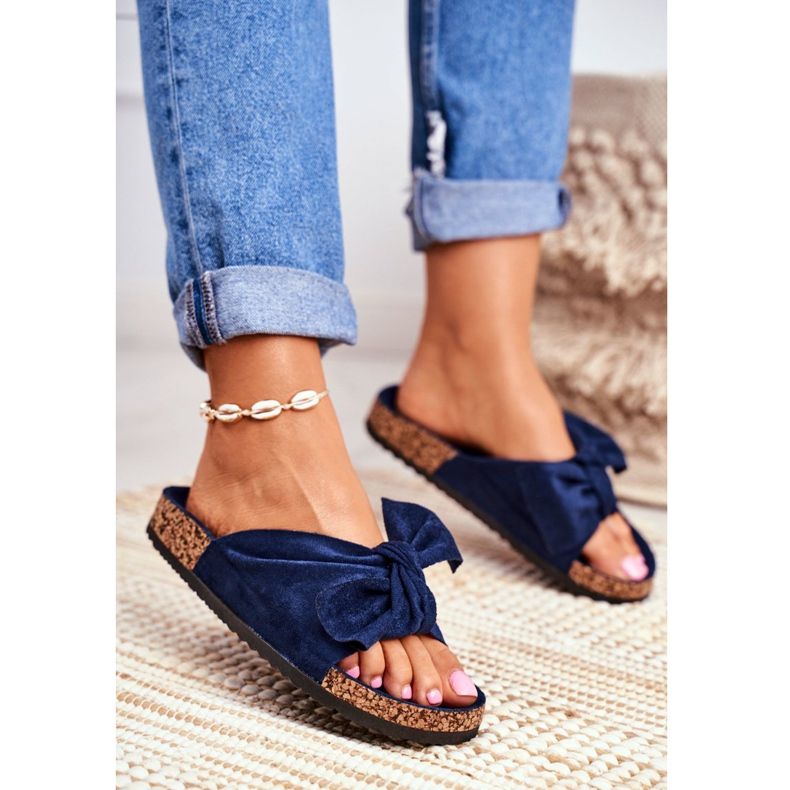 PS1 Marinblå tofflor för kvinnor med rosett Wendy Cork 2