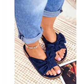 PS1 Marinblå tofflor för kvinnor med rosett Wendy Cork 1