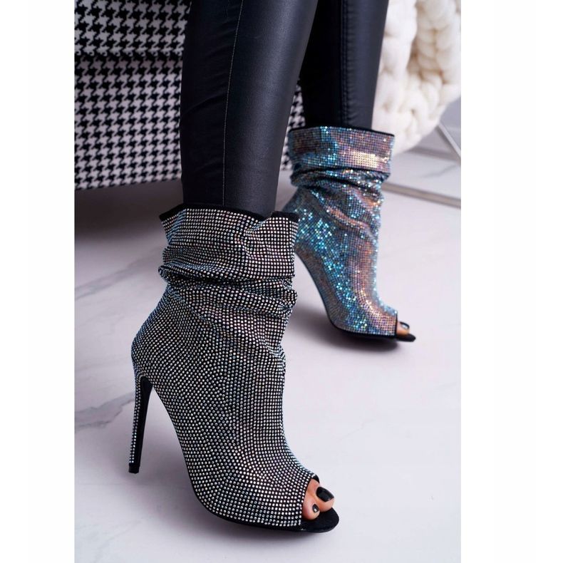 Kvinnors stövlar på hög klack Lu Boo Rhinestones svarta band 2