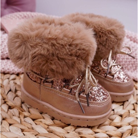 FRROCK Varma barnsnöskor med Champagne Crystal Fox -päls rosa gul 2