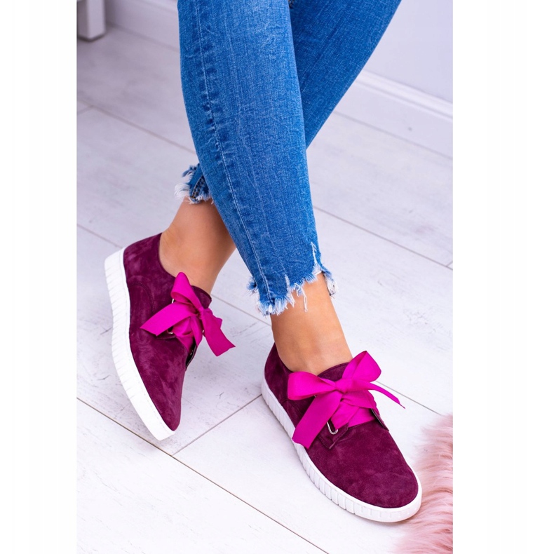 Butmil Maroon Leather Loop Sneakers för kvinnor röd 2