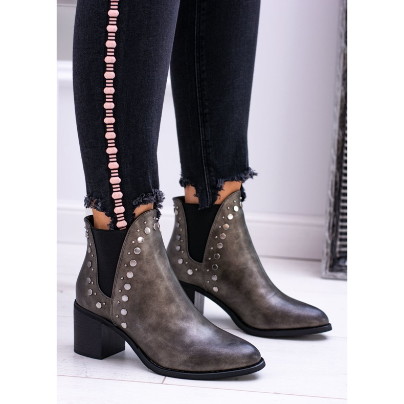 FRERY Kvinnors stövlar Jodhpur -stövlar Rivets Savage grå 2