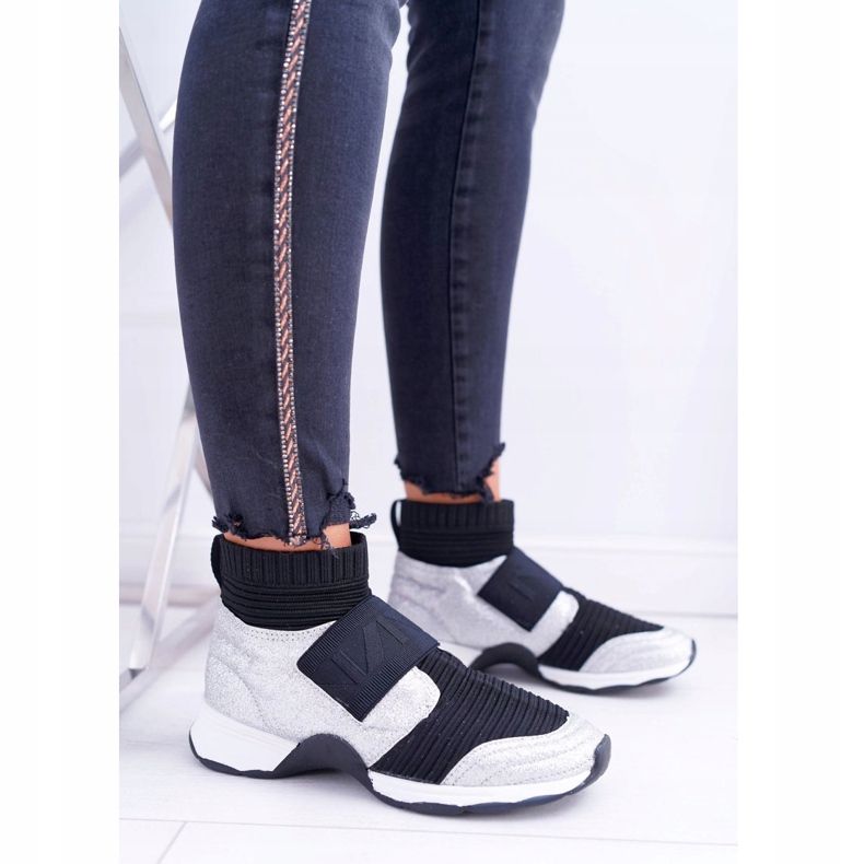 Kvinnors sportskor Lu Boo med strumpa Silver Glitter Phantom svart grå mångfärgad 2