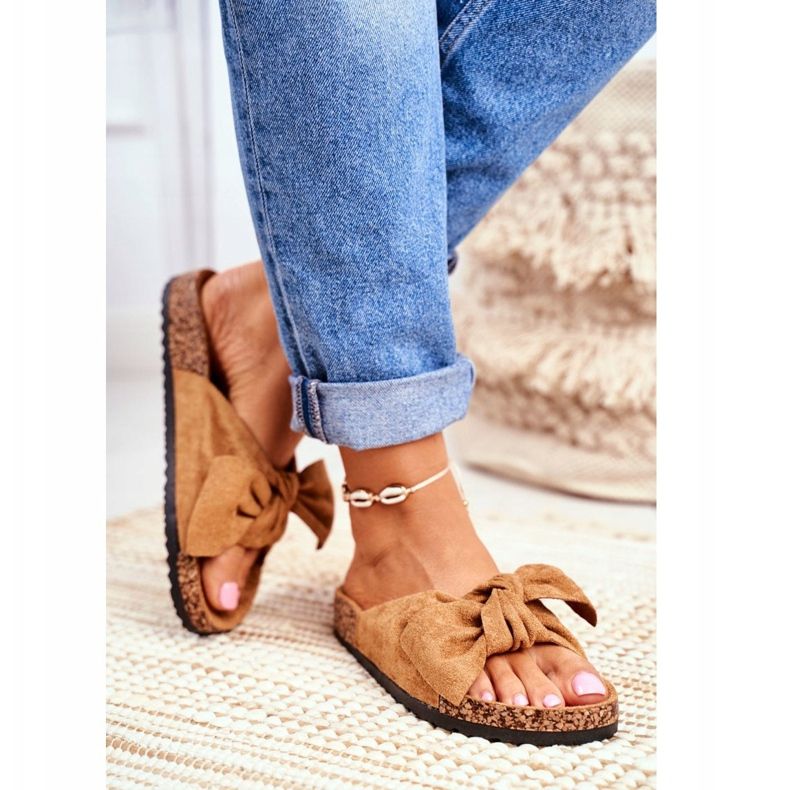 PS1 Kvinnors bruna tofflor med rosett Wendy Cork 2