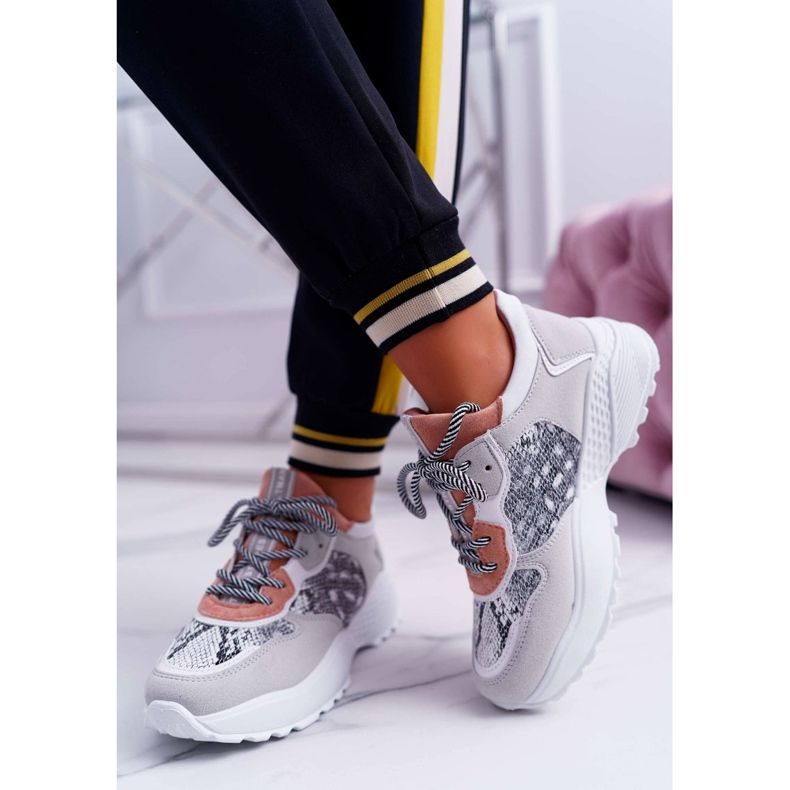 NFR Kvinnors sportskor Hög sula rosa Snake Skin Chillout grå 2