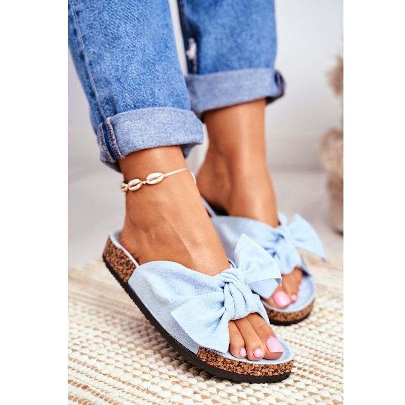 BUGO Kvinnors blå tofflor på korkbågen Wendy 1