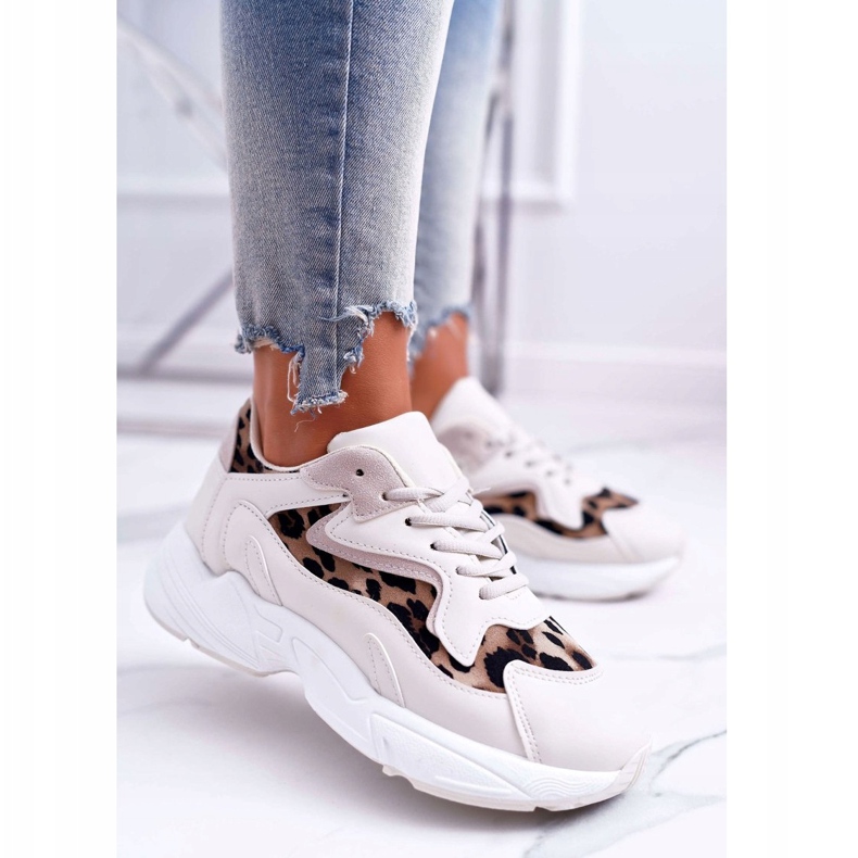 FJ1 Sportskor Dam Beige Leopard Mezeno vit brun 1