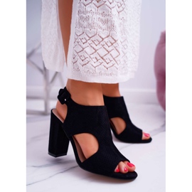 HAN Kvinnors sandaler på en klack öppen mocka svart HiBaby 1