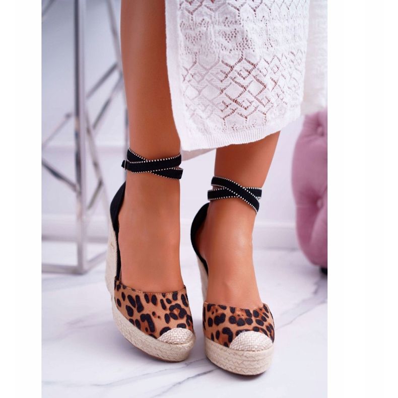 FB2 Kvinnors sandaler på en linnekil Leopard Canterola brun svart 2