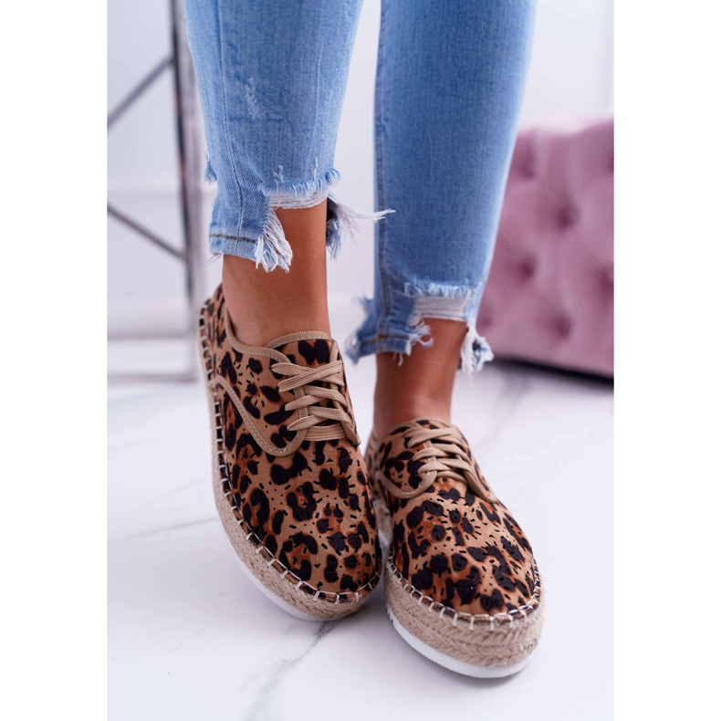 HAN Kvinnors Espadrilles snörning i mocka leopard MyShoes brun 1