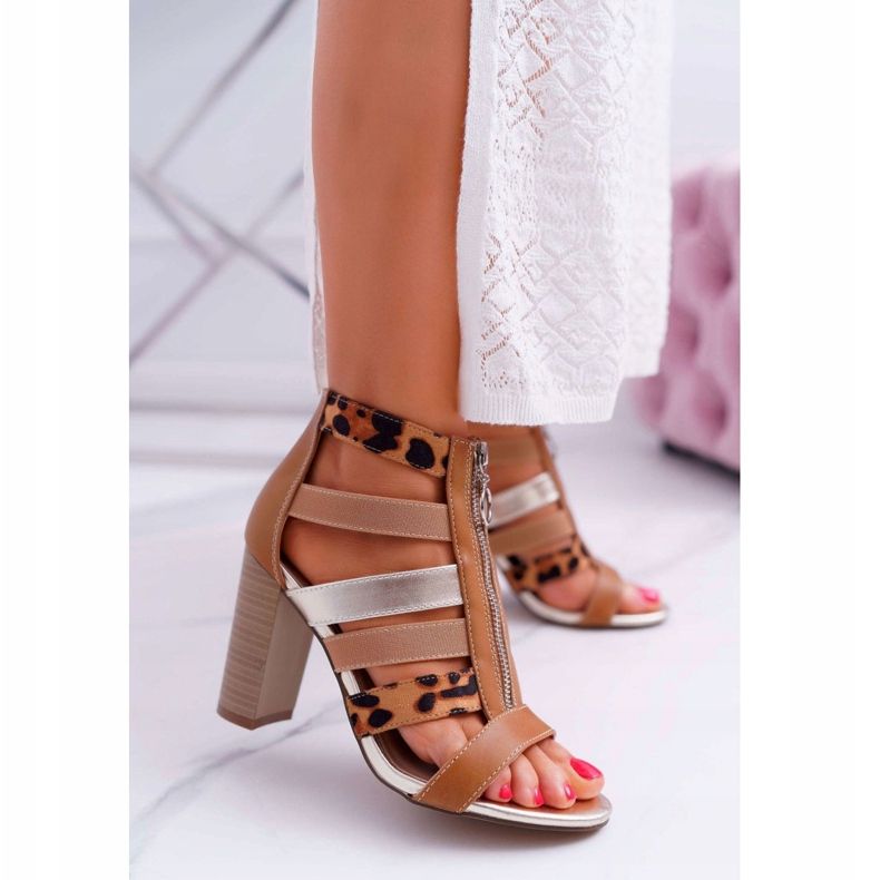 FE1 Kvinnors sandaler på hälen Elegant dragkedja på framsidan av Rahel brun 1