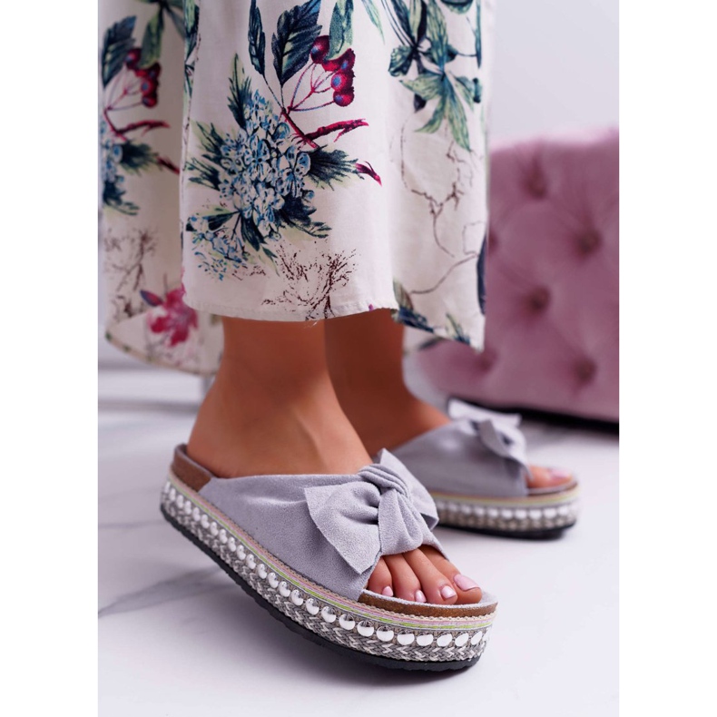 Dam tofflor med rosetter tjock sula grå Milady 1