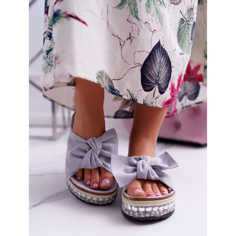 Dam tofflor med rosetter tjock sula grå Milady 2