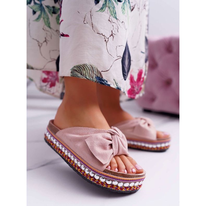 Dam tofflor med tjocka sulor rosetter rosa Milady 1