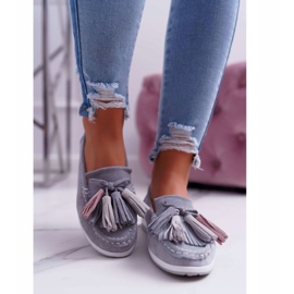 EVE Damskor, mockaskinn med fransar, grå batist 2