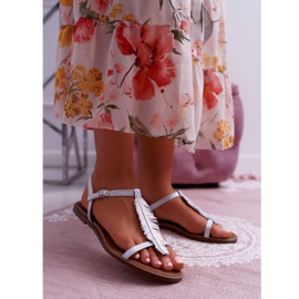 Kvinnors sandaler Flat Leather Silver Nicole 2383 grå 1