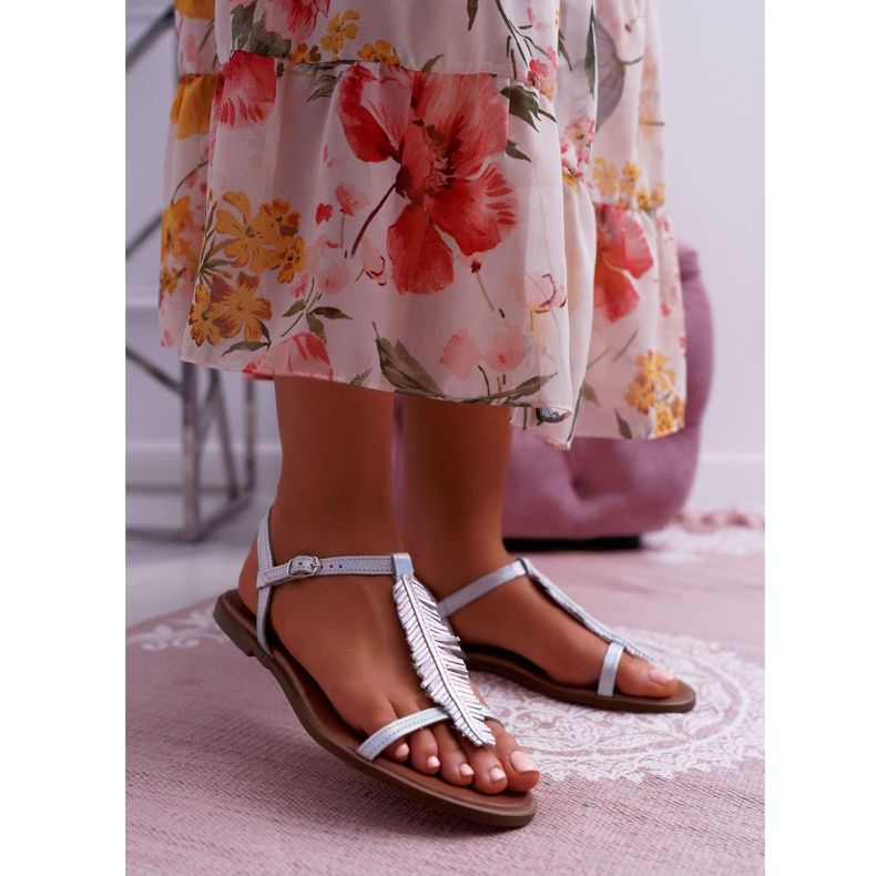 Kvinnors sandaler Flat Leather Silver Nicole 2383 grå 1