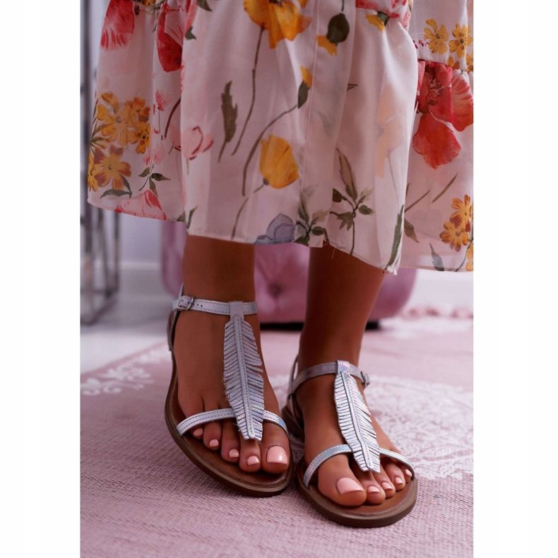 Kvinnors sandaler Flat Leather Silver Nicole 2383 grå 2