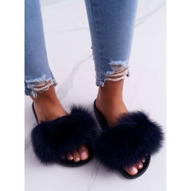 Dam tofflor med naturlig päls Naturis marinblå 2