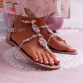 FRBS Kvinnors platta sandaler med Cubic Zirconia Champagne Karra brun 1