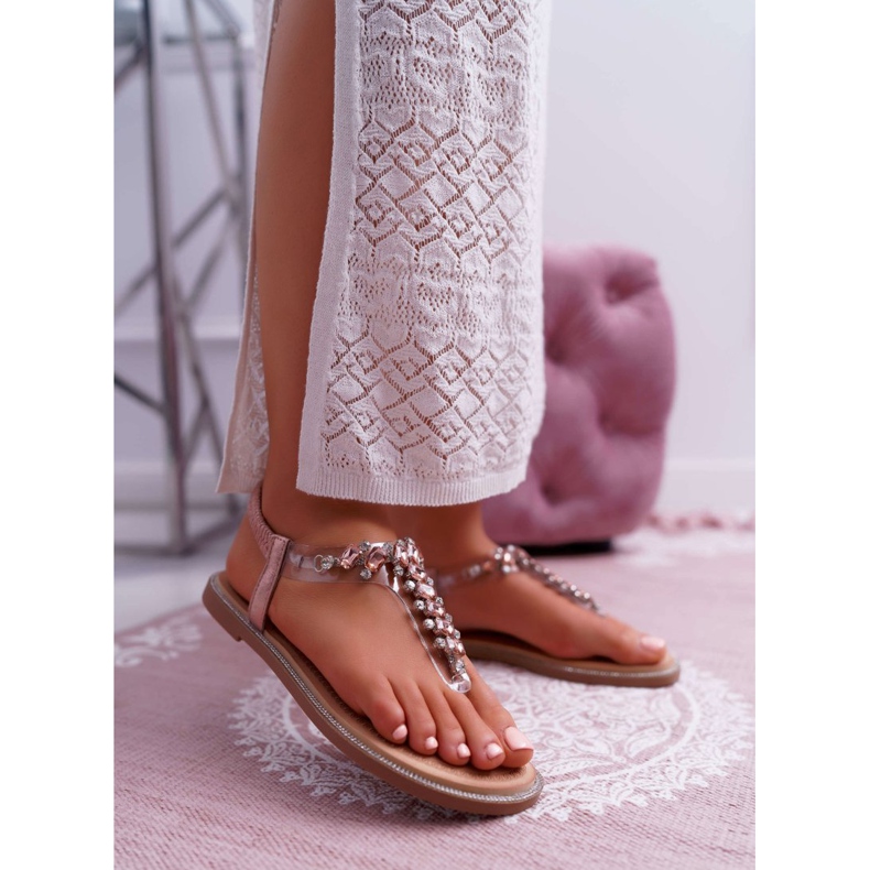 FRERY Kvinnors sandaler Slip-on med zirkoner Champagne Satina rosa 1