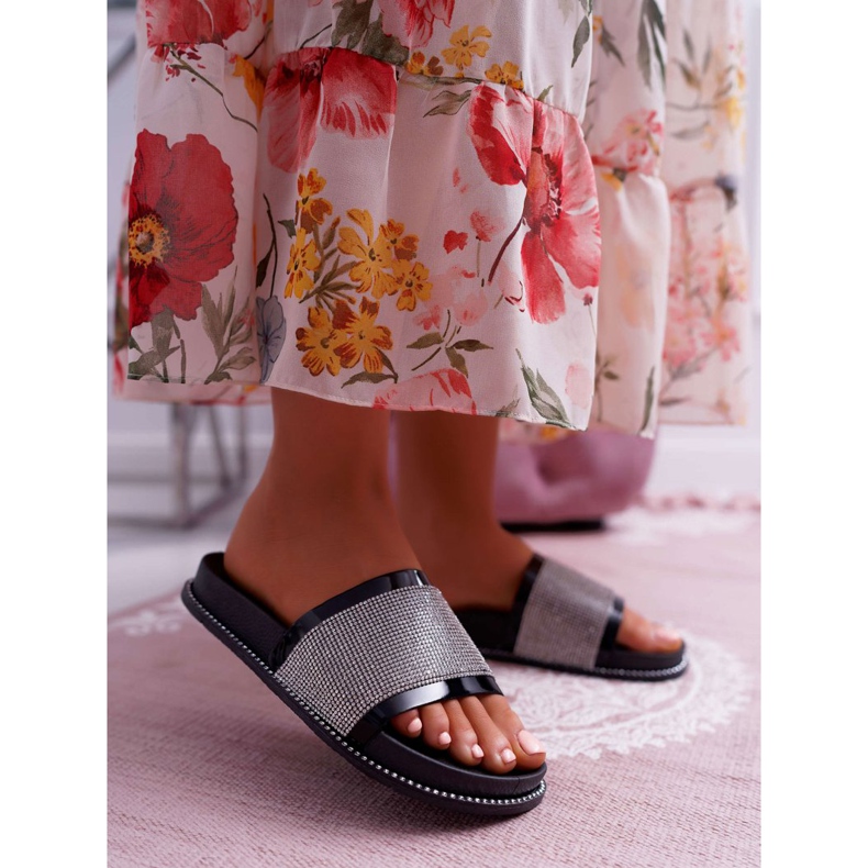 FRBS Tofflor för kvinnor, profilerade med cubic zirconias, Black Rentre svart 1