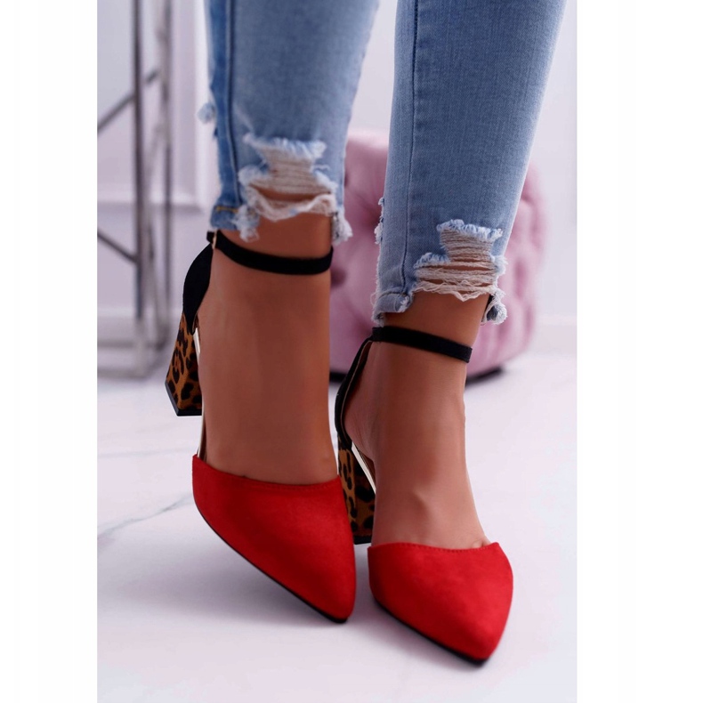 PS1 Kvinnors pumpar på en häl Leopard Red Ferri brun svart röd 2