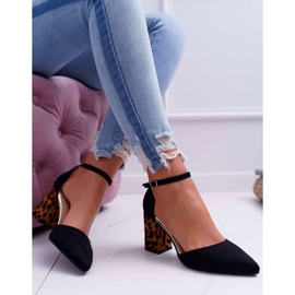 SEA Kvinnors pumpar på en häl Leopard Black Ferri brun svart 2