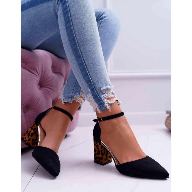 SEA Kvinnors pumpar på en häl Leopard Black Ferri brun svart 2