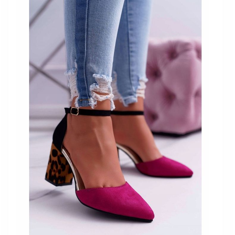 PS1 Dampumpar på en häl Leopard Fuchsia Ferri brun svart rosa mångfärgad 1