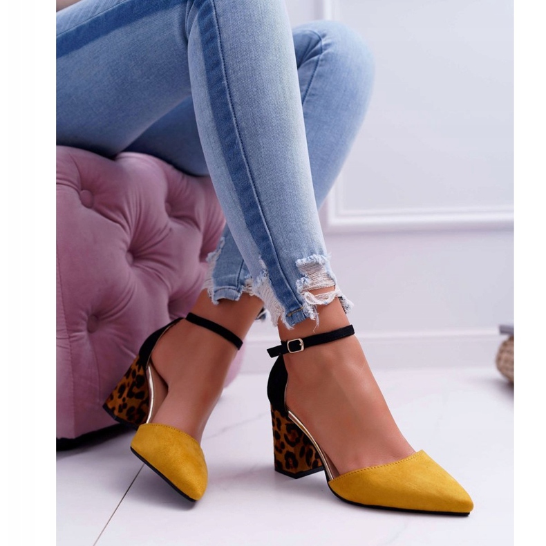 PS1 Kvinnors pumpar på en häl Leopard gul Ferri brun svart mångfärgad 1